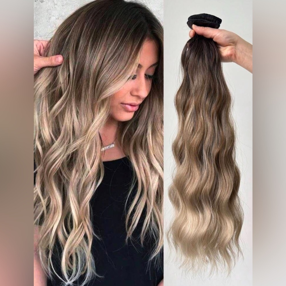 Human hair‎ blend Ombre Ashy Blonde Wavy Clip in hair extensions in 22 Inches